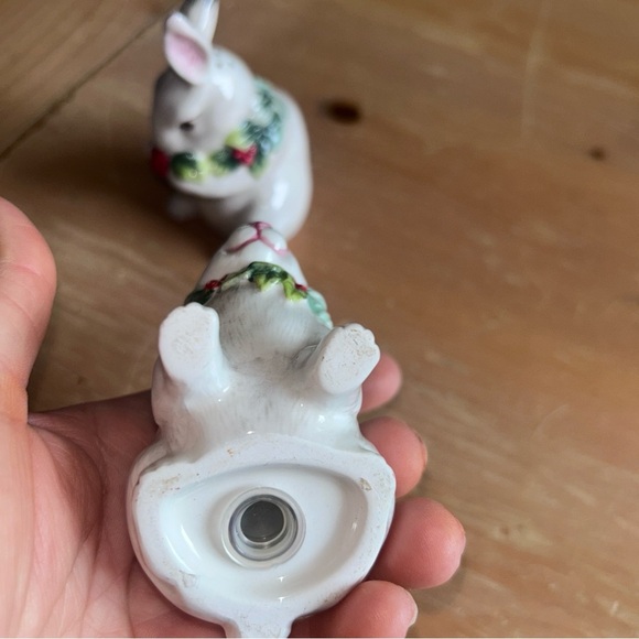 Ceramic Salt & Pepper Bunny Figurines with Holly Accents - Picture 6 of 6